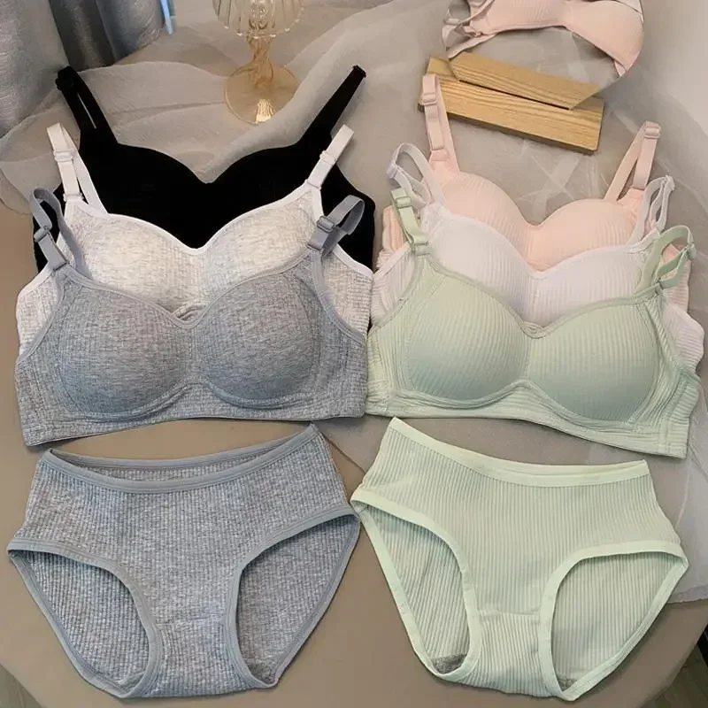 Cotton Bra Everyday - Women Seamless Bra Sets Panties+Wire Free