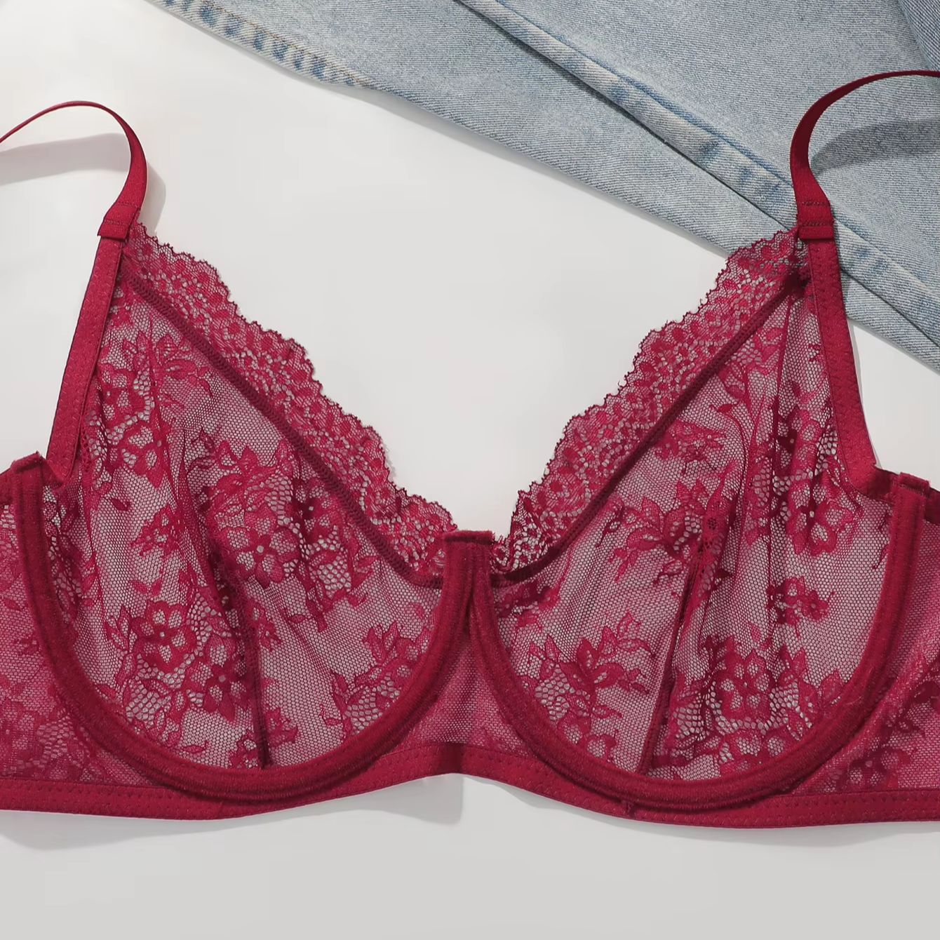 Women Plus Size Red Lace Sheer - огляд і ціна Sheer Bra Lace